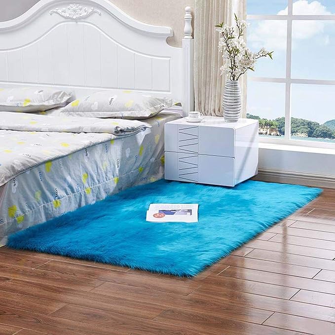 Alfombra Rectangular de Piel de Oveja sintética Suave para Dormitorio o