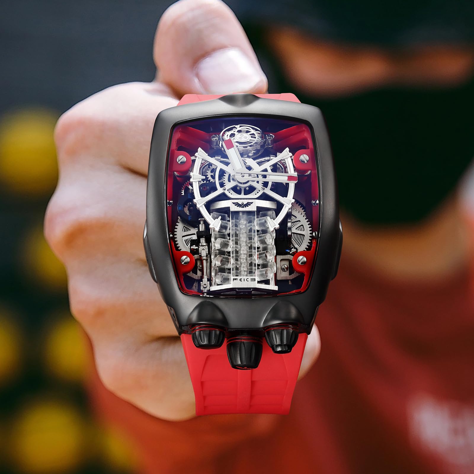 FEICE Watches for Men Automatic Skeleton Watch Waterproof Mineral Glass Japanese Movement Supercar Wristwatch Anti Shock Business Tourbillon FM666
