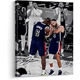 NBA Canvas Wall Art Decor - LeBron James and Stephen Curry Team USA Basketball Print, Iconic Sleep Celebration Poster, Sports Wall Art for Game Room, Office, Gift for Basketball Fans 8x10