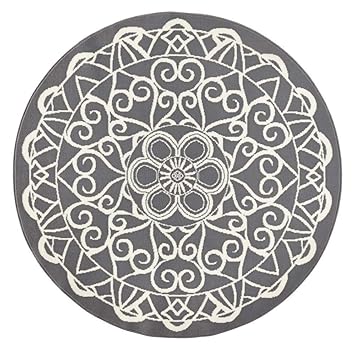 Zala Living ø200 Designer Velours Teppich Mandala Rund Polypropylen Grau 200 x 200 x 0,9 cm