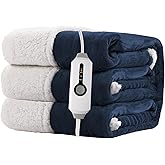 RALYSUN Electric Heated Blanket Full Size 72"x84" - Dual-Sided with Microplush & Sherpa Fabric, 4 Heat Settings & 10 Hours Auto Off, Machine Washable - Dark Blue
