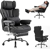 Gzagdecr Big and Tall Office Chair 400lbs Wide Seat,High Back Gaming Chair with Foot Rest, Ergonomic Reclining Executive Office Chairs Lumbar Support,Leather Computer Chair Adjustable Arm(Black)