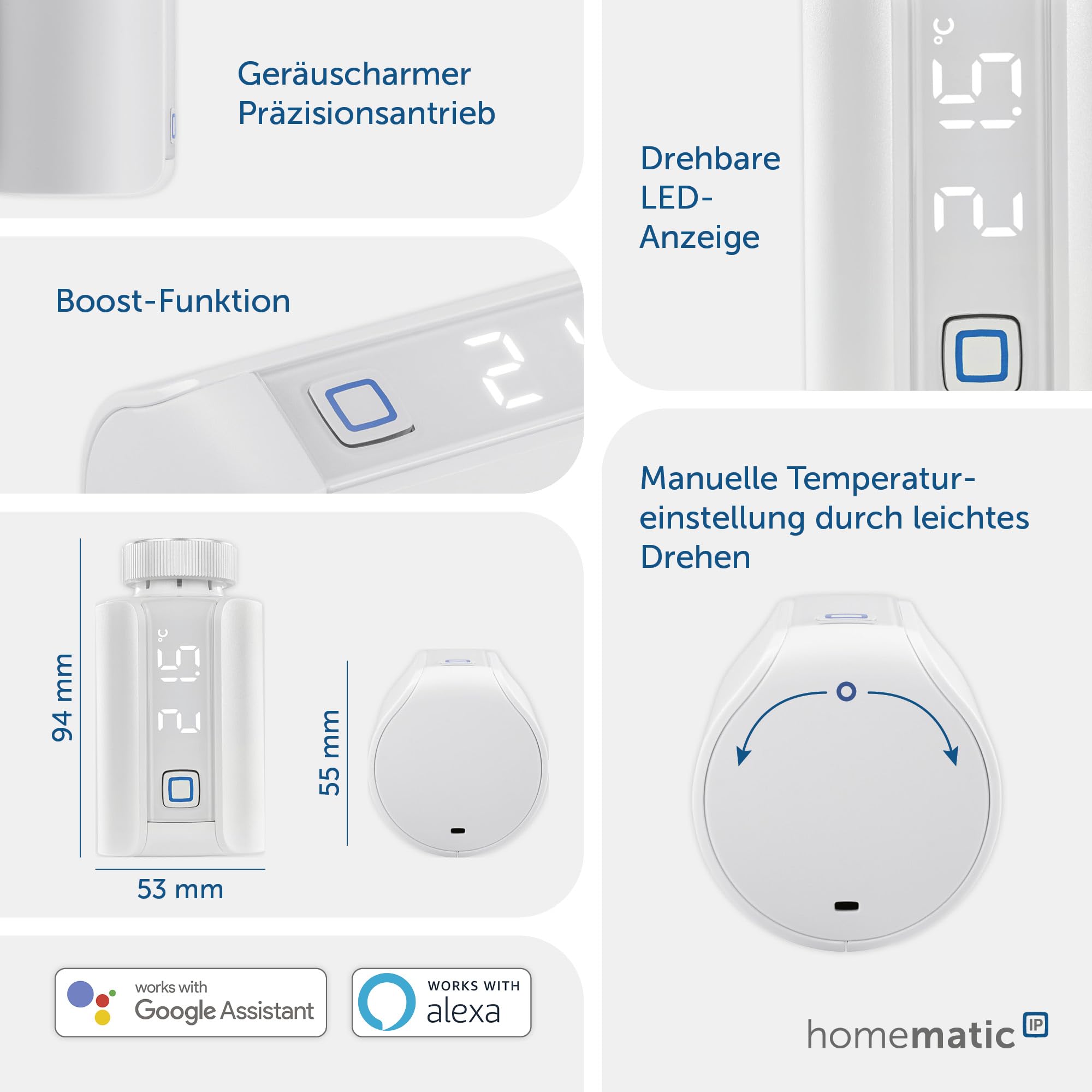 Homematic IP Heizkörperthermostat – Evo, Smart Home, digitaler Thermostat Heizung, Heizungsthermostat, Steuerung per App, Alexa & Google Home, einfache Installation, Energie sparen, 155105A0 4