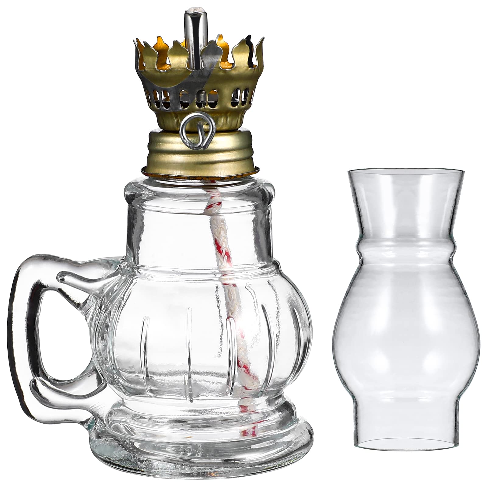 Housoutil Glass Kerosene Oil Lamp, Vintage Antique Kerosene Lamp, Transparent Desktop Oil Lamps for Indoor Use Emergency