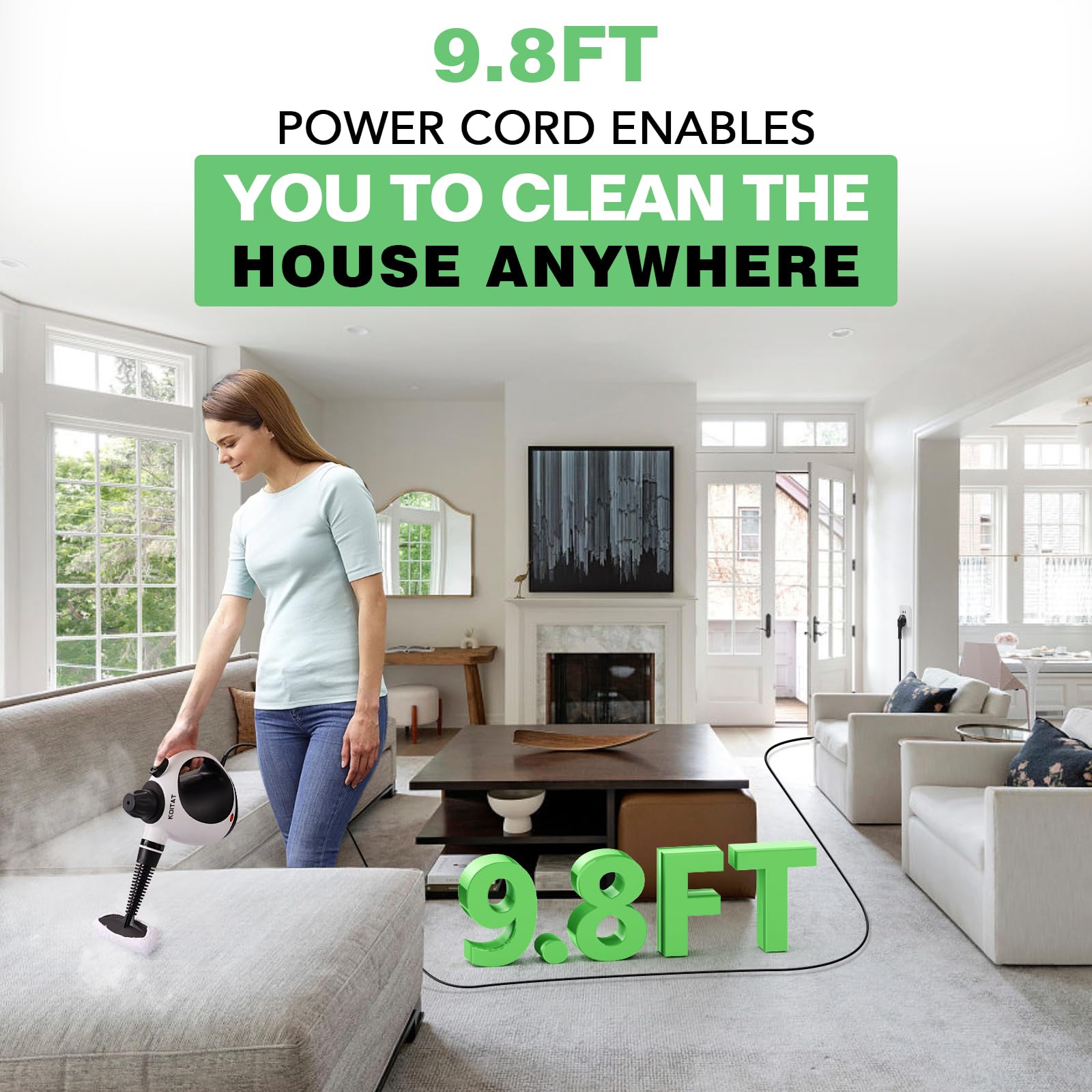 Handheld Steam Cleaner, Steam Cleaner for Home with 10 Accessory Kit, Multipurpose Portable Upholstery Steamer Cleaning with Safety Lock to Remove Grime, Grease, and More