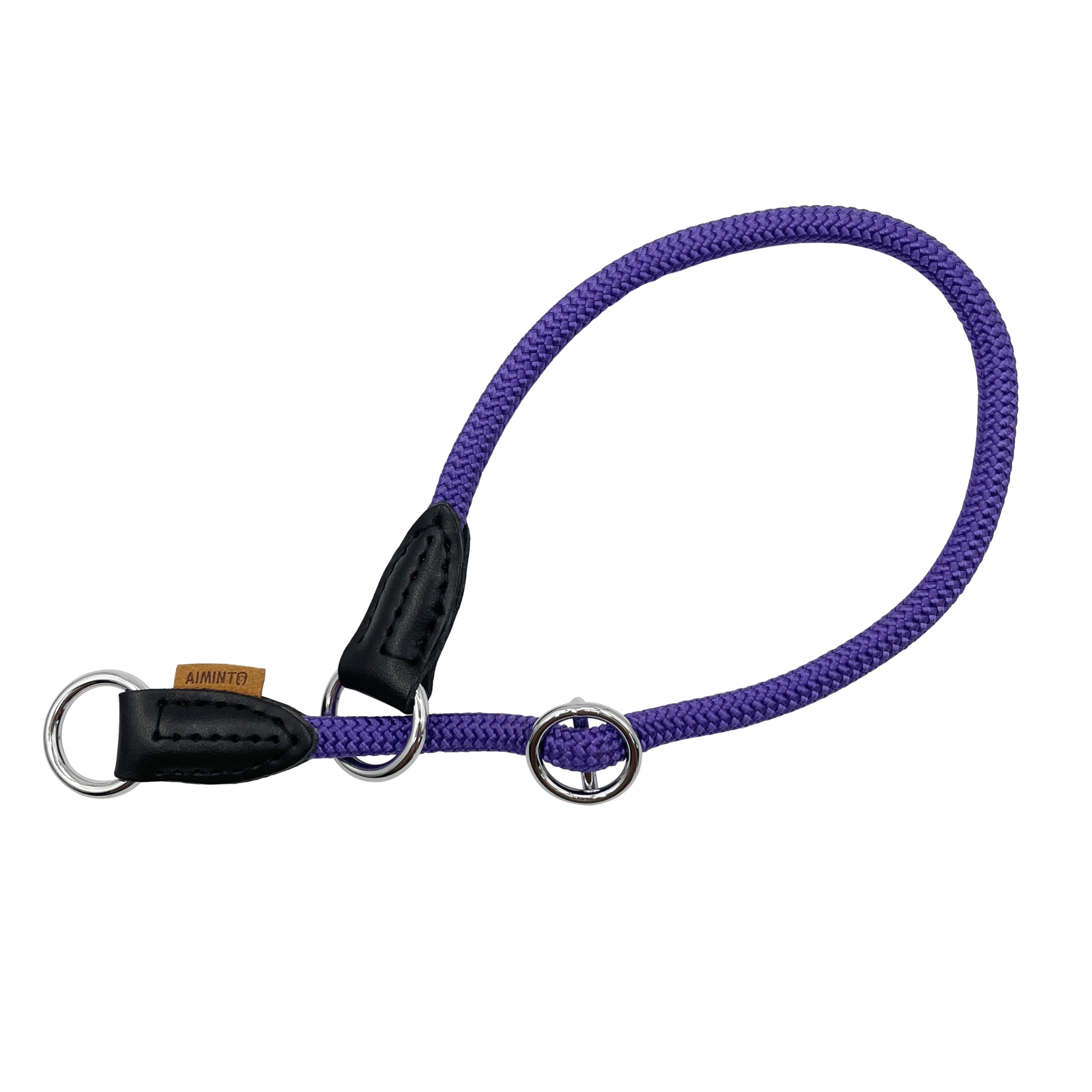 Aiminto Braided Collar, Pro Training Dog Collar, No Pull Round Martingale Collar, Slip Collar with Slidable Stop Ring - Ideal for Medium Dogs (M-(1/3") - 18" Long, Purple)