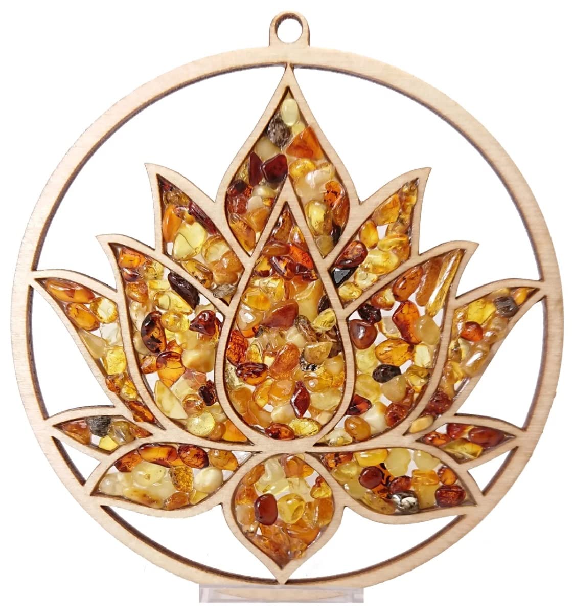 Window Decoration Sun Catcher Amber in Birch Wood Lotus Flower Diameter 11 cm Including Gift Packaging