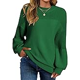Wkior Women's Casual Sweater Loose Crewneck Knit Long Sleeve Solid Chunky Fall Pullover Sweaters Jumper Tops
