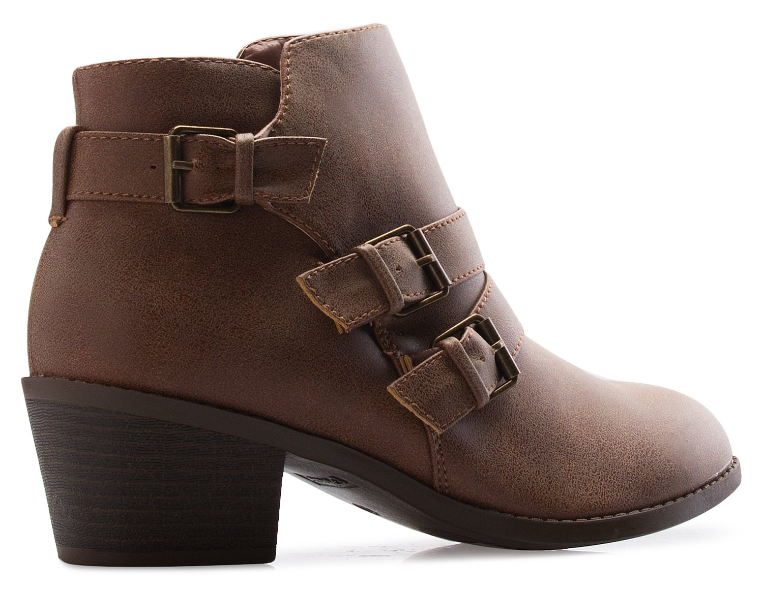 Olivia K Women's Western Buckle Stacked Low Heel Ankle Bootie Cut Out Style - Image 4