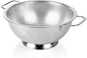Colander Stainless Steel 5-Quart, Strainer for Kitchen Food, Dishwasher Safe