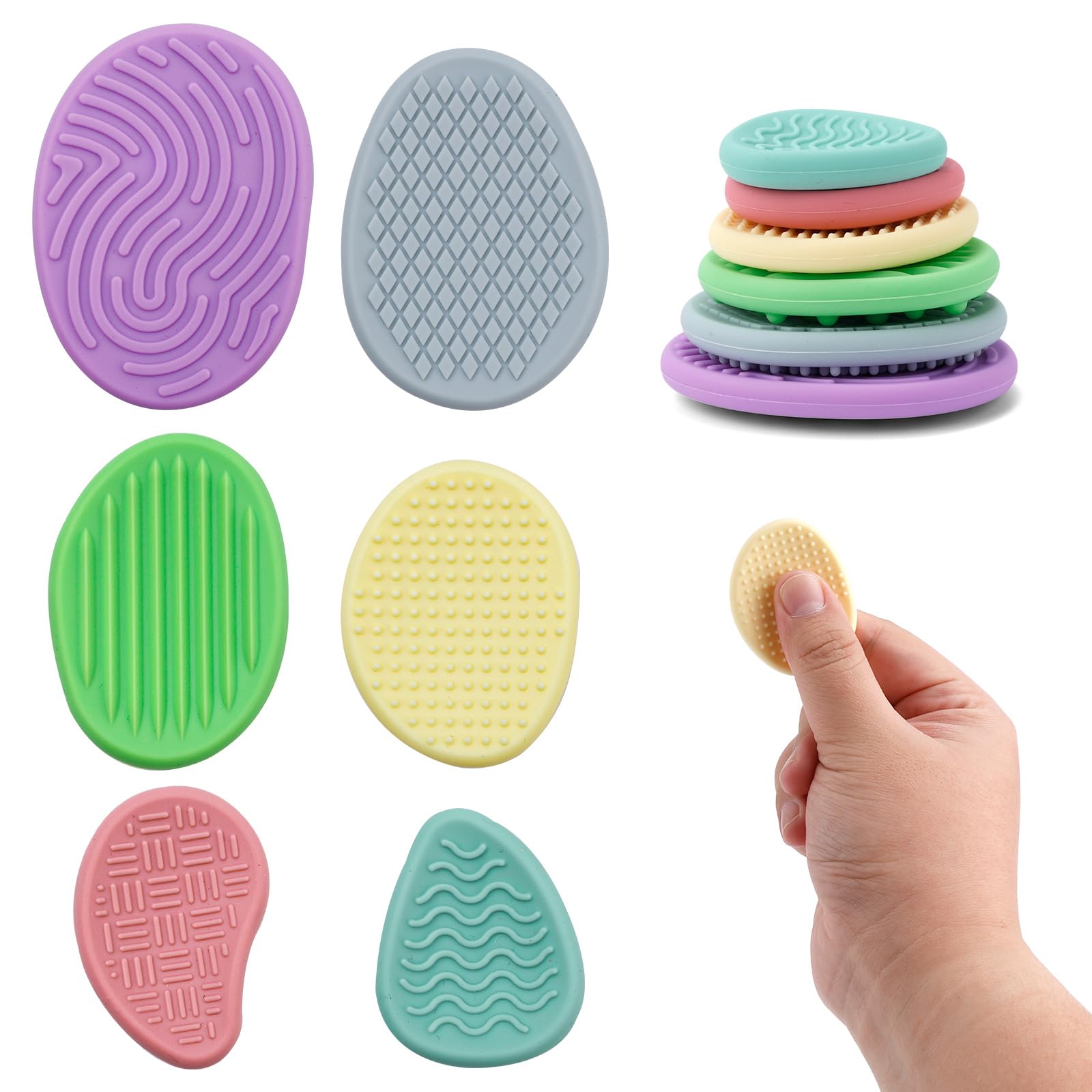6 Pcs Fidget Toys Stone, Silicone Textured Soft Sensory Worry Stone for Lowering Stress, Soothing Tools for Classroom, Calming Down Toys for Kids Adults
