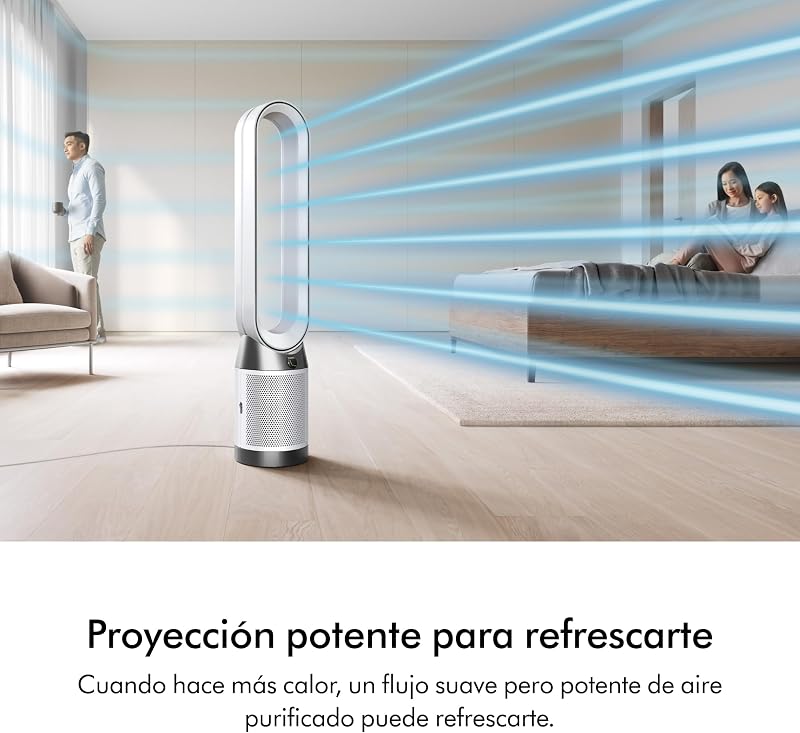 Purifier Cool™ PC1 Ventilador de Torre y Purificador de Aire, Filtro HEPA H13, Refrigeración Potente, Control por App y Mando, Sin Aspas, Oscilación 350°, Blanco