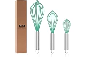 OYV Whisk,Professional silicone Whisks For Cooking Non Scratch,Stainless Steel & Silicone Wisk,Plastic Rubber Whisk Tool For Nonstick Cookware Pans,Silicon Wisks Set of 3,Aqua.