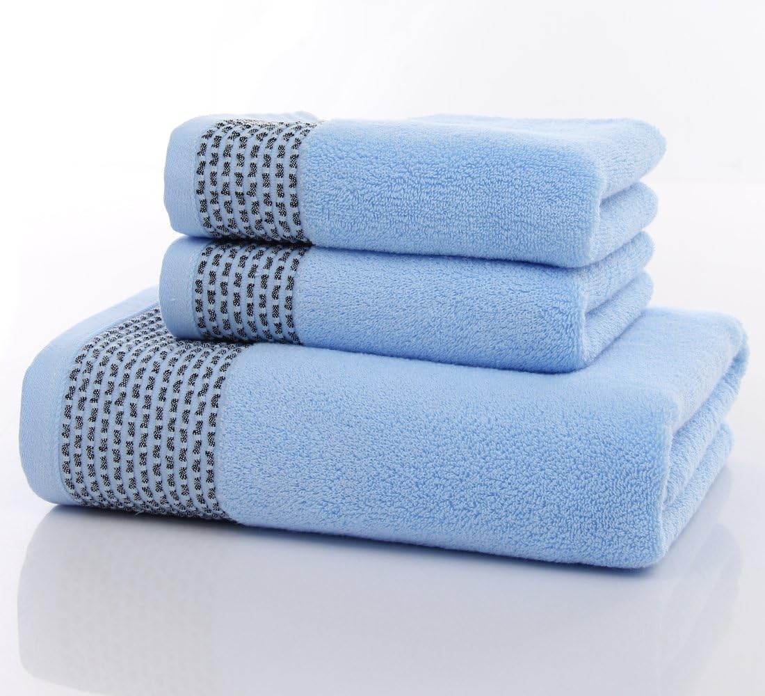 BUTONG 3-Piece Towels Set - 1 Bath Towel, 2 Hand Towels - Luxury, Hotel Quality - Soft, Absorbent, Thick & Heavyweight - Blue
