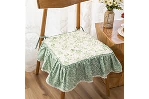 Namzi Boho Ruffles Printed Chair Cushion with Ties Super Soft Cotton Kitchen Dining Chair Pad Leaf Pattern Non Slip Seat Cush