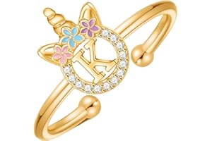 POSHJEW Initial Rings for Teen Girls,14K Gold/White Gold/Rose Gold Plated Adjustable Unicorn Initial Rings for Girls Cute Unicorn Alphabet Letter Rings for Teen Girls Initial Rings for Teen Girl Gifts