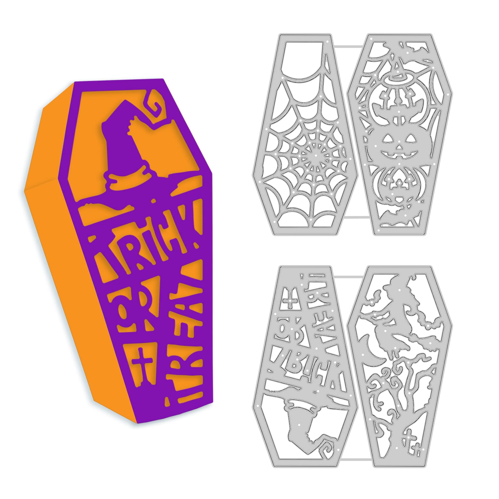 ORIGACH 8 Pcs Halloween Coffin Box Die Cuts Halloween Metal Cutting Dies for Making Candy Box Halloween Dies Stencils for DIY Scrapbooking Decorative Paper Cards Making
