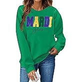 YALUCOR Women Mardi Gras Sweatshirt New Orleans Carnival Outfit Chenille Patch Pullover Tops Fat Tuesday Gift Sweatshirt