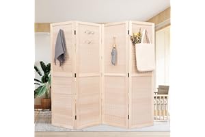 JVVMNJLK 4-Panel Pegboard Display, Room Divider Wood Folding Privacy Screen Freestanding Display Board Organizer for Retail, Craft Show, Art Display，Natural