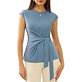 GRACE KARIN Womens Cap Sleeve Tops 2025 Summer Tie Waist Crew Neck Elegant Blouse Dressy Casual Work Business Shirts