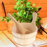 HEALLILY Traditional Wooden Sauna Bucket and Ladle Set White Pine view 6