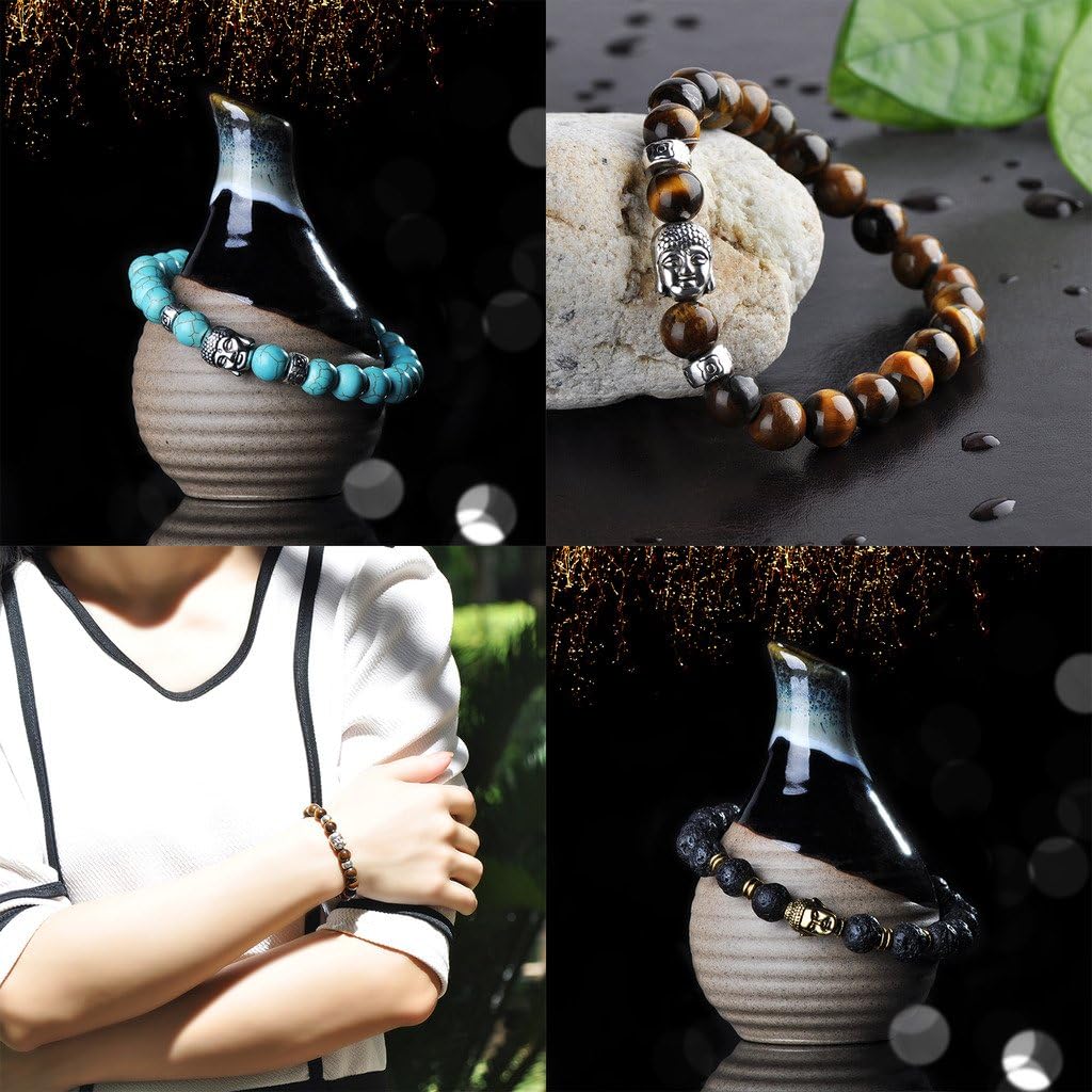 Unendlich U Infinite U Alloy Lava Stone Stretch Bracelet for Men Women 9mm Buddha Beads Great for Yoga Meditation Brown/Blue/Black - Image 4