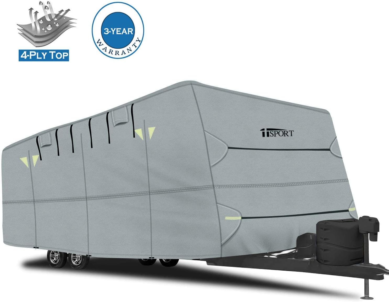 iiSPORT Deluxe 4-Ply Travel Trailer Cover Fits 22-24 Feet RVs - Max Weather Protection w/Zippered Adjustable Front & Rear RV Covers Deluxe