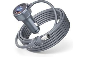 ARKARE Starlink Mini DC Power Cable Cigarette Lighter with Digital Display USB/Type C Socket 10FT Starlink Mini Cable 12V-24V DC Car Power Cord for Star Link Cigarette Lighter Adapter Gray 18AWG 3M