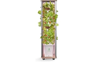 DPROOTS Hydroponic Tower Growing System Kit，45 Pods Indoor Vertical Garden，360° LED Lighting, Automatic Water Circulation System，Vegetable Herb and Fruiting Plants，Beginners and Professionals