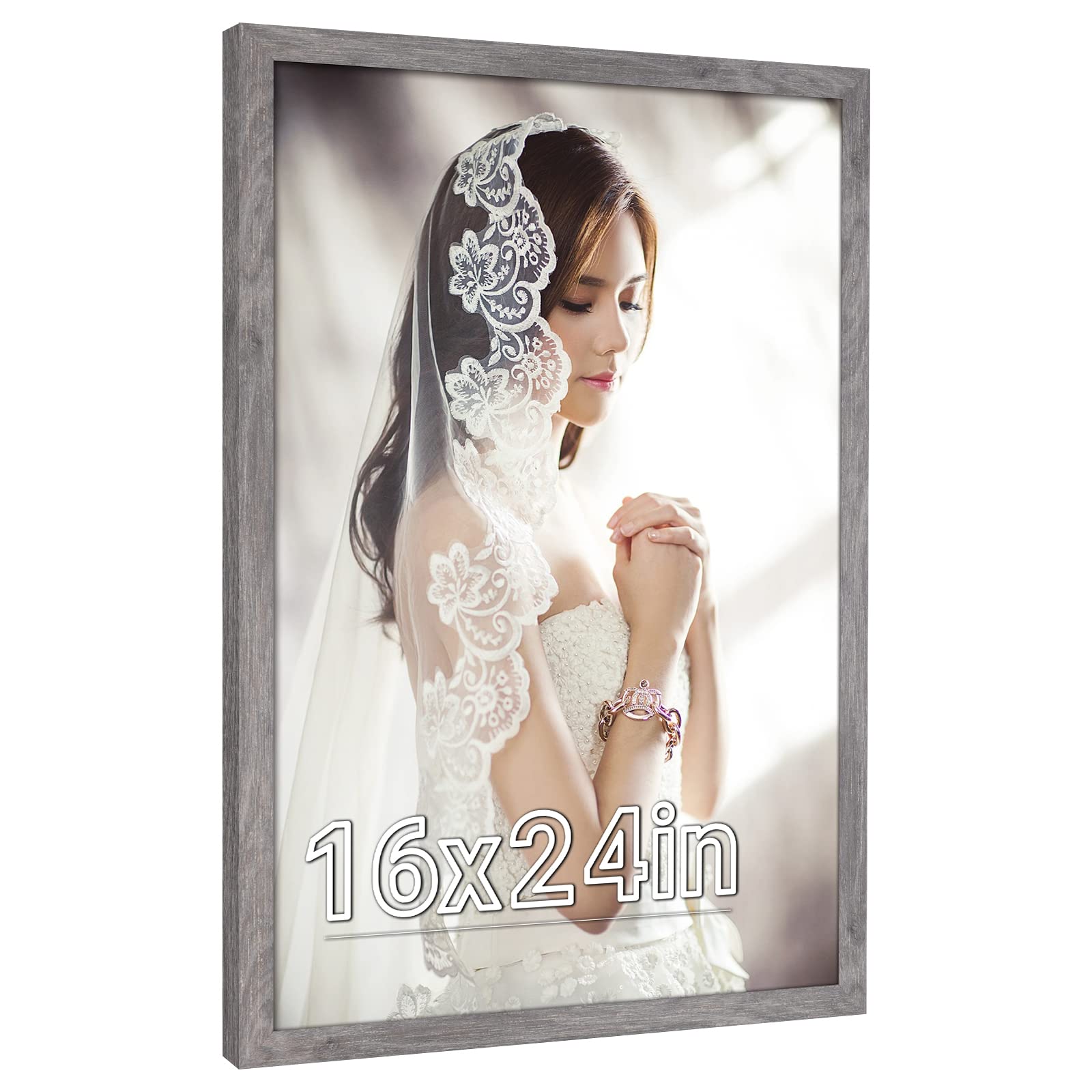 Photo 1 of 16 x 24 Picture Poster Frame, Rustic Gray 24 x16inch Frame, Natural 16x24 Canvas Frame, Distressed Grey Large Gallery Family Concert Photo Frame, Anniversary/Birthday/Wedding/Thank you/Christmas Gift