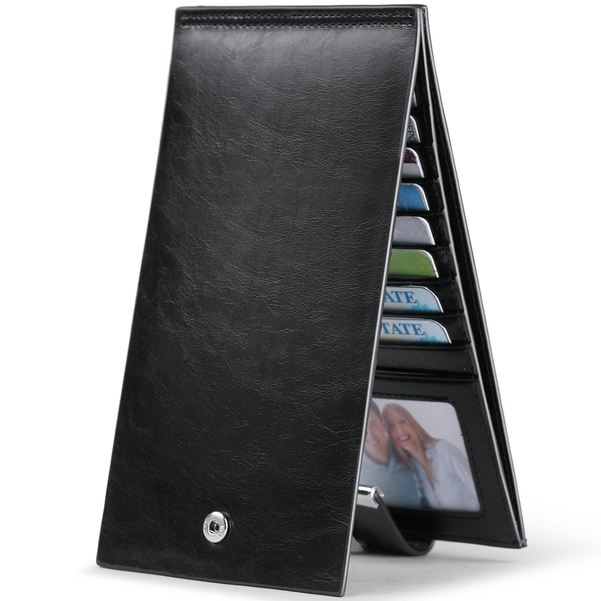 JEEBURYEE Womens Wallet RFID Blocking Multi Credit Card Holder Genuine Leather Long Bifold Clutch Travel Purse with ID Window Black — image 1