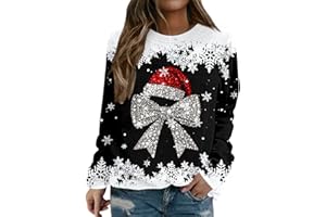 GENERIC Ugly Christmas Sweater Women Funny Sparkly Xmas Graphic Tunic Sweatshirt Long Sleeve Crewneck Pullover Top Christmas Clothes