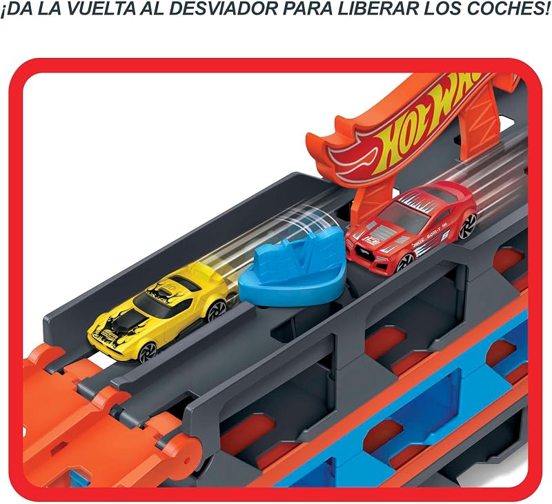 Hot wheels city highway truck, pista de brinquedo de 2 metros com lançador, inclui 3 veículos (mattel hgh33)
