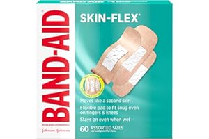 Band-Aid Brand Skin-Flex Adhesive Bandages for First Aid & Wound Care of Minor Cuts, Scrapes & Burns, Flexible Sterile Bandages Great for Fingers, Hands & Knees, Assorted Sizes, 60 ct