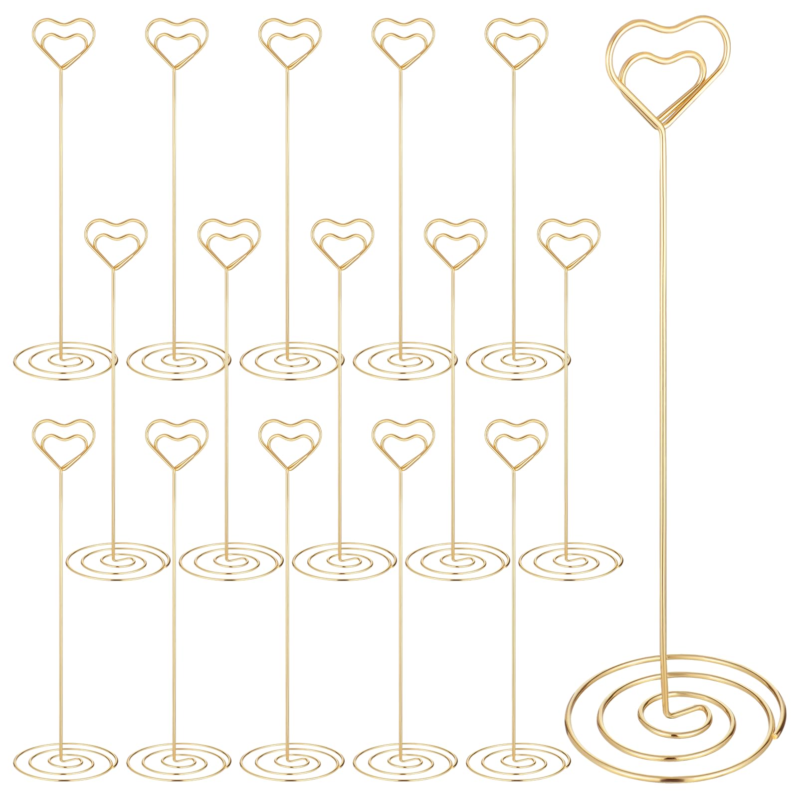 Photo 1 of 16Pcs 8.75" Gold Heart Card Holders for Table Number Holders Place Gold Hearts Tall Picture Holder for Tables Centerpieces Heart Shaped Tables Top Photo Holder for Wedding Signs Restaurant Birthday