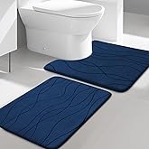 YIHOUSE Memory Foam Blue Bathroom Rug Sets 2 Piece, Ultra Absorbent Bath Mat for Bathroom - Non-Slip Machine Washable & Dry Quickly, 2 Piece Bathroom Mat Set, Navy Blue