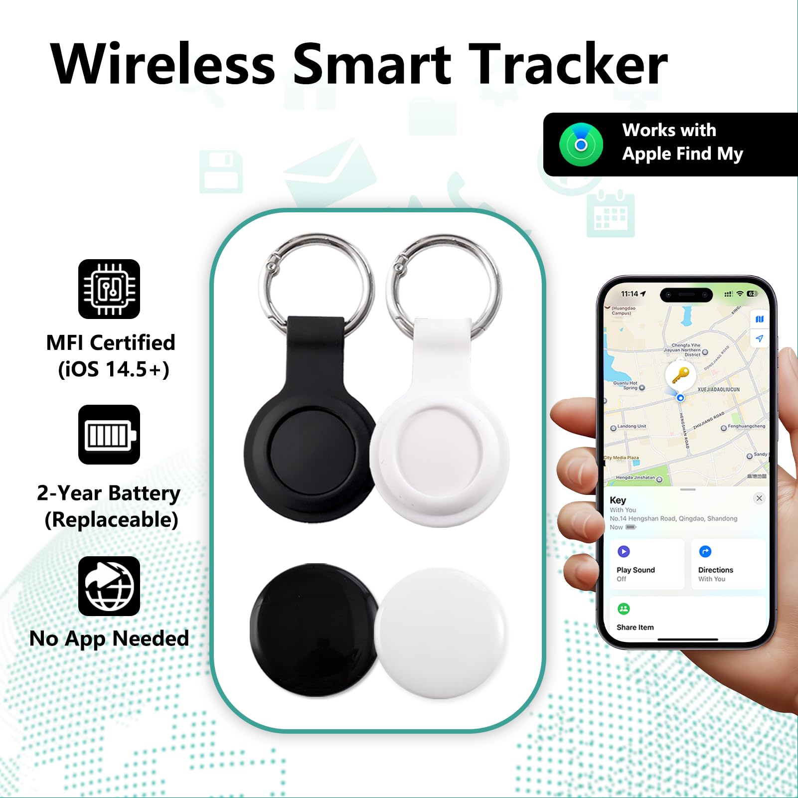 2 Pack GPS Tracker and 2 Keychains for Vehicles Work with Find My (iOS Only) Real Time Hidden Mini Car Locator Tracking Global Coverage Device No Monthly Fee or Subscription No SIM Card Required