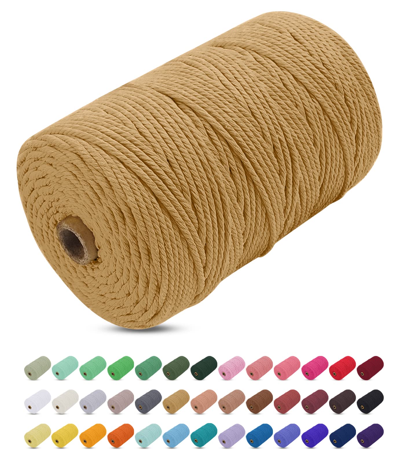 Uiopa Macrame Cord 3mm x 200m, Thick Macrame Rope Yarn Soft Natural Cotton Cord, Coloured 4-Ply Macrame String for DIY Craft, Plant Hangers, Wall Hanging, Christmas Decorations (Coffee)