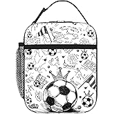 XeaGiasy Soccer Lunch Box For Boys Girls Portable Soccer Ball Insulated Cooler Lunch Bags Football Reusable Lunch Boxes Tote Bag For Kids Men Women School Work Office Travel Picnic Gifts