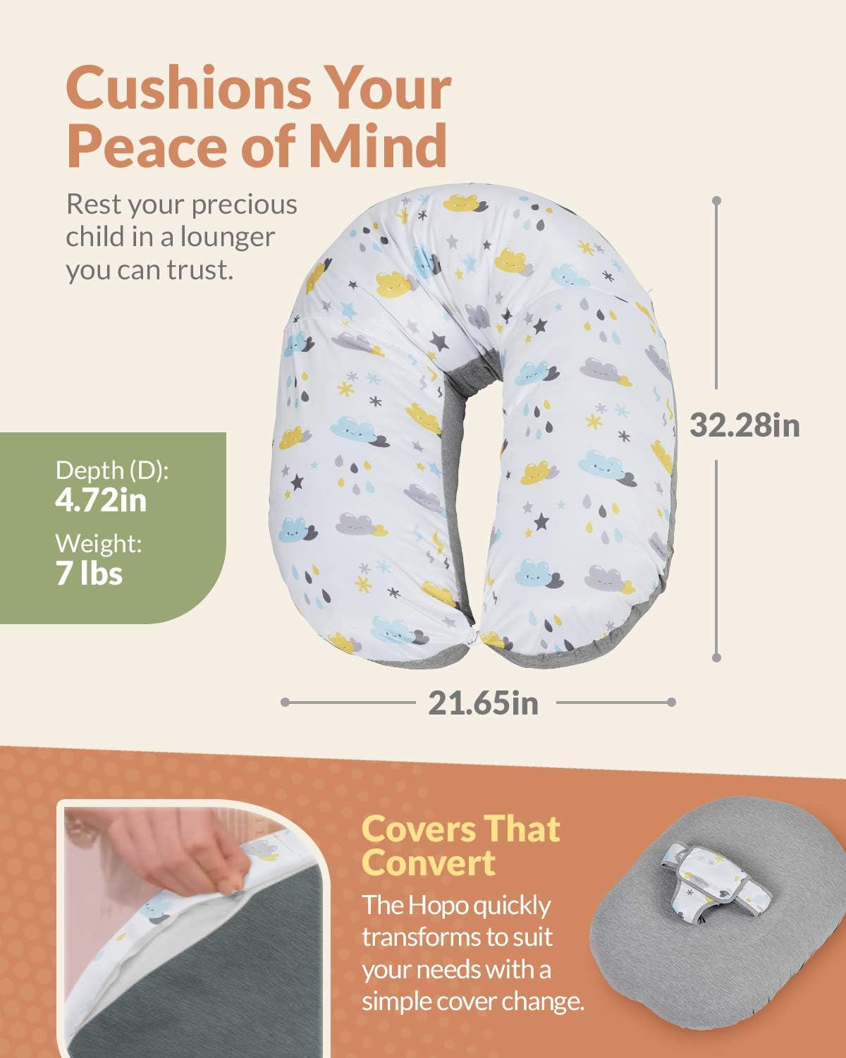 Unilove Pregnancy Pillow - Hopo 7-in-1 Full Body Maternity & Baby Pillow Converts to Newborn Lounger, Made w/ Soft Breathable Materials Perfect for Sleeping, Breastfeeding & Sitting, Bamboo Gray: Kitchen & Dining