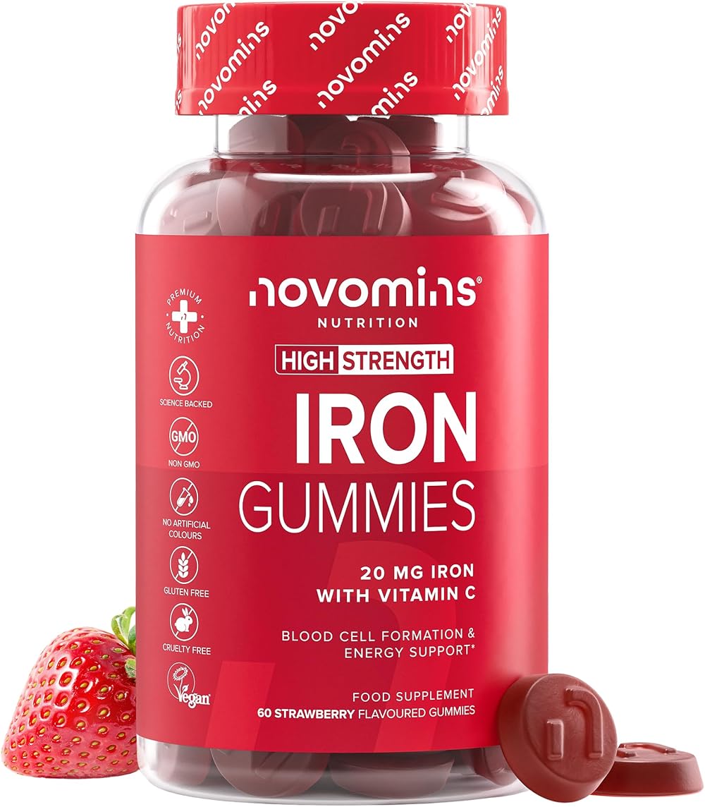 Novomins Iron Gummies with Vitamin C - 20mg High Strength - 1-Month Supply