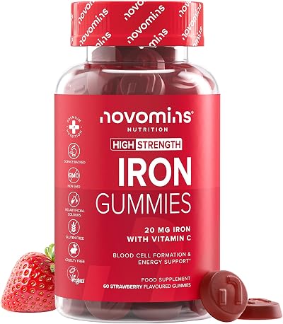 Novomins Iron Gummies with Vitamin C - 20mg High Strength - 1-Month Supply
