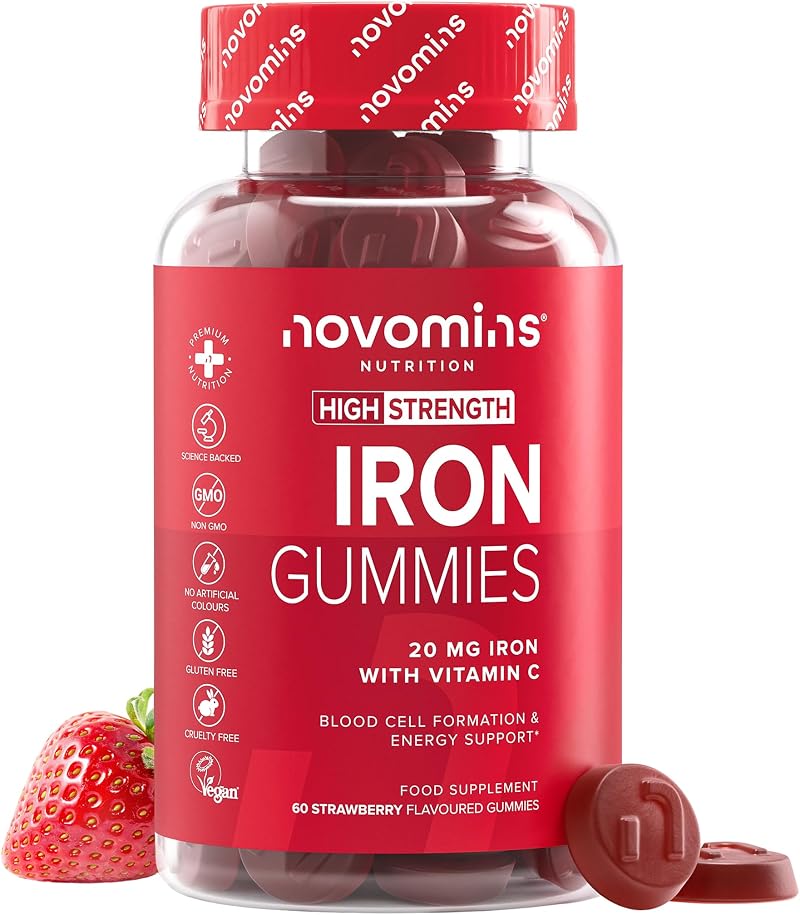 Novomins Iron Gummies with Vitamin C - 20mg High Strength - 1-Month Supply