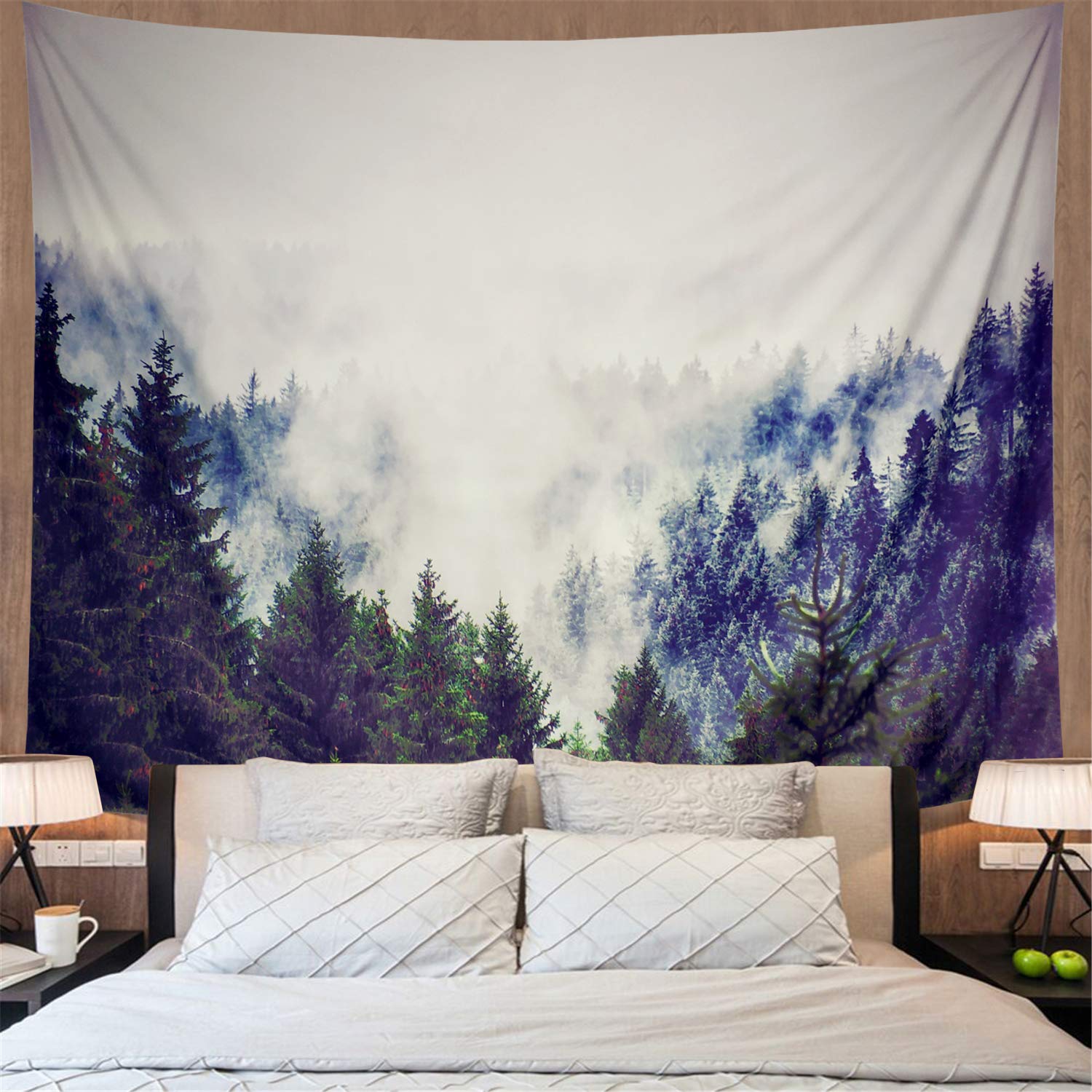 Amonercvita Misty And Forest Tapestry Trees Tapestry Yew Forest Tapestry Nature Landscape Tapestry Grey Fog Magical Trees Tapestry For Bedroom Living