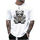 GORGLITTER Men's Bear Graphic Y2k Shirt Crew Neck Short Sleeve Oversized Casual Summer Tees Top 2025