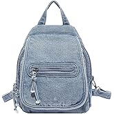 Denim Mini Backpack for Women, Small Canvas Purse Casual Backpack,Vintage Aesthetic Lightweight Preppy Daily Bookbag (【Light Blue】)