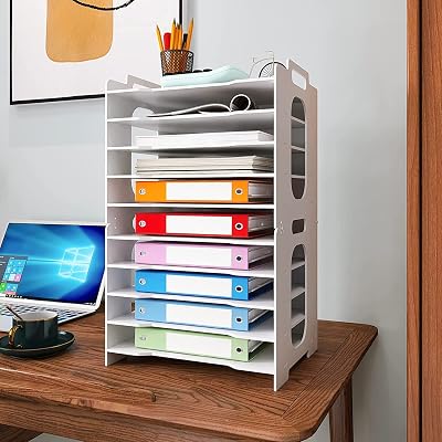PUNCIA 10 Tiers Paper Tray A4 Desk Organizer White Filing Holder