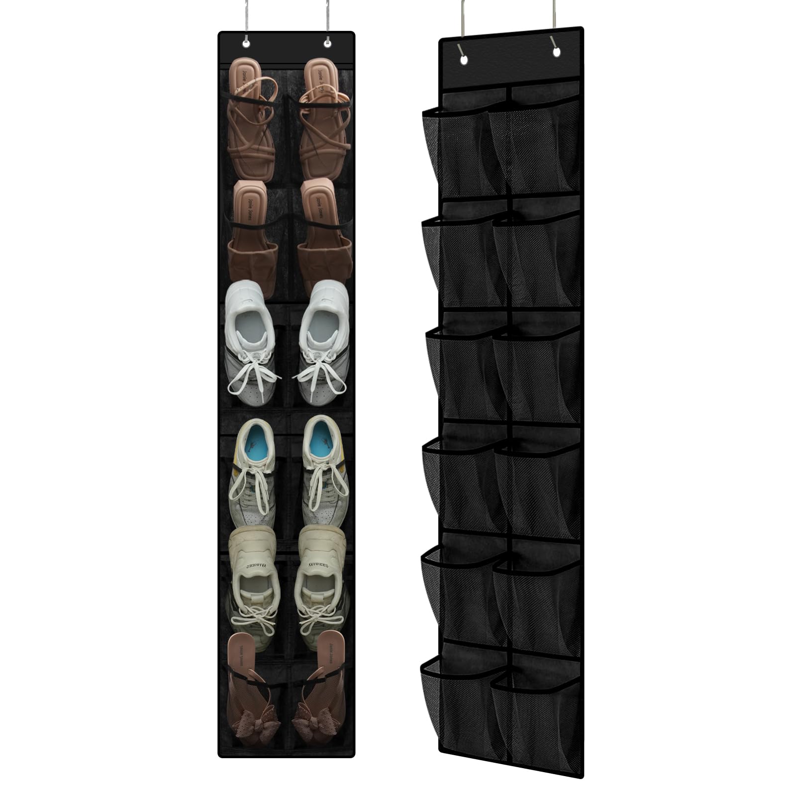 Photo 1 of MSLOVE Narrow Over The Door Shoe Organizer, 12 Large Mesh Pockets Hanging Shoe Organizer for Closet Organizers and Storage, Black, 2 Pack