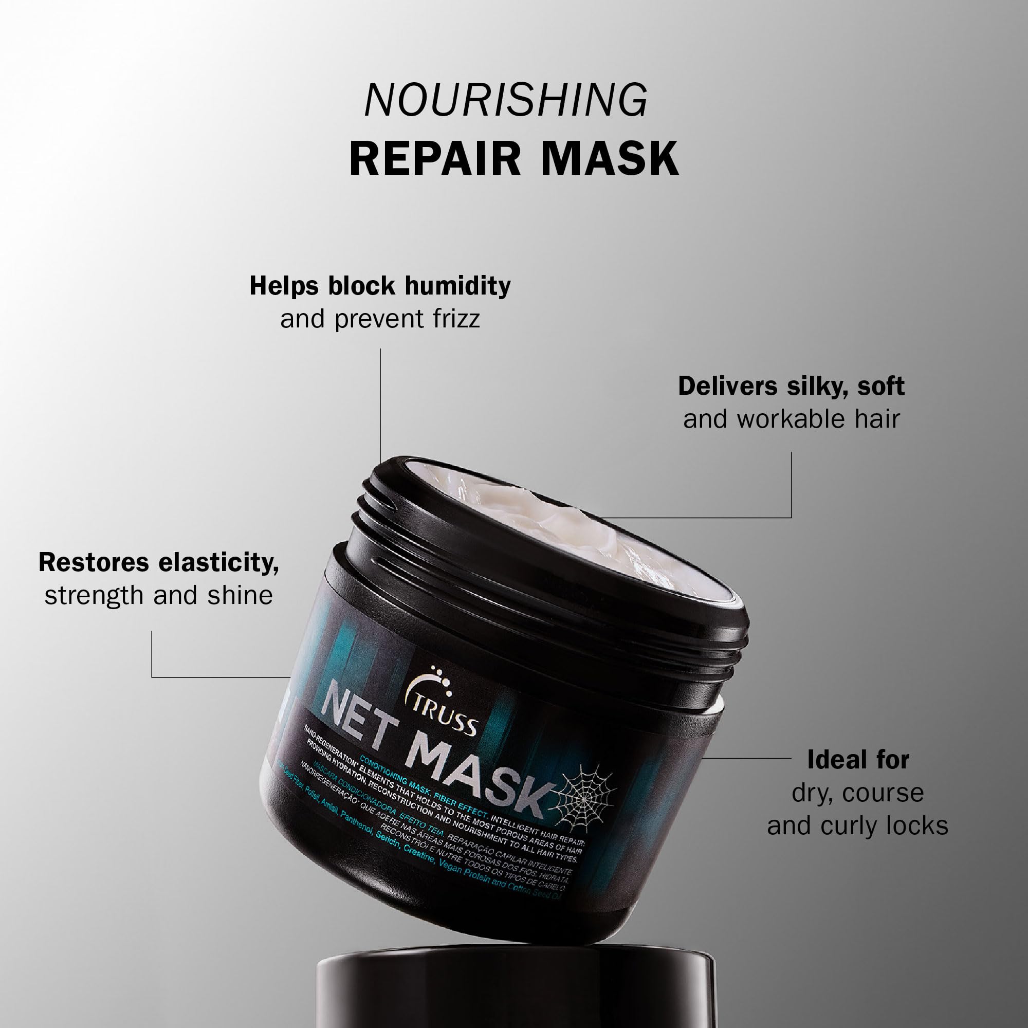 TRUSS Net Deep Conditioning Hair Mask for Damaged Hair - Formulated with Nano-Regeneration for Protein Replenishment, Hydration & Shine - Reduces Frizz, Defines Curls & Restores Elasticity (19.4 Oz)