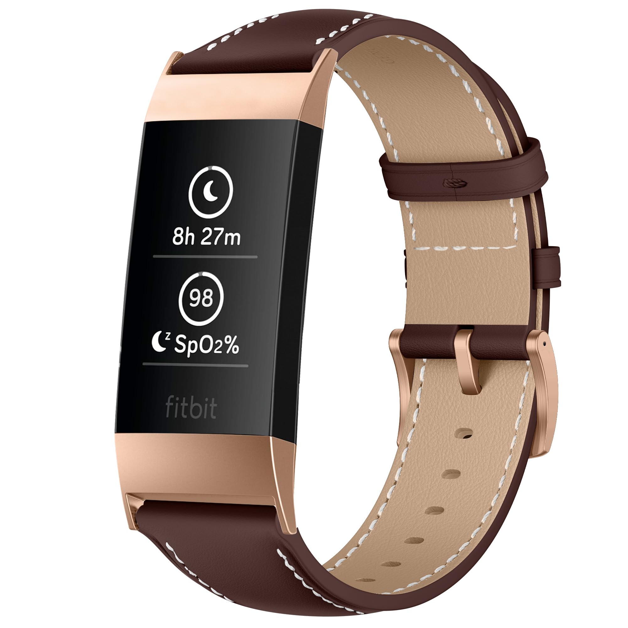 KoGiio Strap Compatible with Fitbit Charge 4 / Fitbit Charge 3, PU Leather Adjustable Watch Band, Soft Replacement Bracelet Strap, Reddish Brown
